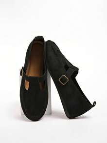Zapatos tipo Mary Jane estilo japonés para mujer, mocasines planos de punta cuadrada y fácil de poner, versátiles para primavera y otoño - Negro - Ver 10