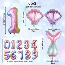 6 قطع مجموعة أرقام بموضوع الحورية، تشمل ذيل الحورية والأرقام من 0 إلى 9 وأصداف وردية وبنفسجية، مناسبة لعيد ميلاد الأطفال وحفلات الأصدقاء وحفلات بموضوع الحورية والمحيط، إكسسوار للتصوير الداخلي والخارجي - متعدد الألوان - مشاهدة 2