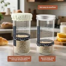 6件套酸面团发酵罐套装，包含面团刮刀、发酵罐、酸面团烘焙用品、玻璃发酵罐、烘焙工具套装、面包醒发篮、带日期追踪器和喂料盖的酸面团发酵罐、24盎司酸面团发酵罐、温度计、布盖和金属盖，易于清洁，可用于发酵面团和酸奶，也可用于储存豆类、咖啡和面粉，圣诞礼物，厨房小工具 - - - 查看 4