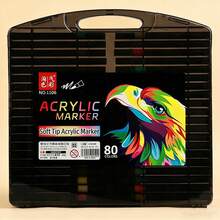 12/24/36/48/60/80 Color Upgrade Soft-Tip Acrylic Markers, Soft-Tip, Exclusive For Primary School Students, Painting Pens, Opaque Color Stacking Acrylic Markers, Art Painting, Children's Graffiti, Paper-Proof, Stackable Colors, Washable, Student Painting Pens, Marker Pen Set - Black Box Eagle Soft Tip Acrylic Markers - View 14