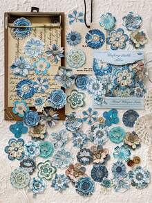 50pcs/Pack Floral Sticker Set, Vintage Fabric Handwriting Flower Series DIY Scrapbooking Decorative Stickers - Multicolor - View 2