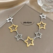 Fashion Gold Hollow Star Pendant Necklace, Minimalist Shiny Star Link Chain Necklace, Elegant Jewelry For Daily Wear, Party, Vacation And Gift,Unisex,Valentine's Day Gift - Multicolor - View 10