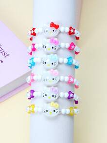 SANRIO 6件套可爱三丽鸥女孩星星串珠手链腕带饰品，适合节日派对、学校、生日礼物（女孩适用） - 彩色 - 查看 7