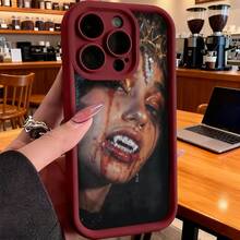 Funda de teléfono de moda, compatible con varios modelos de ,  y , funda de teléfono con diseño de maquillaje de sangre de chica de terror para modelos de ,  y , protector de teléfono, fundas de pareja, regalo para novio o novia, presente de vacaciones, este es un regalo popular para amigos o socios, adecuado para ocasiones de negocios. Duradera, resistente a las manchas y a las huellas dactilares, esta nueva funda para teléfono de hombres y mujeres es un gran regalo. - Blanco - Ver 4