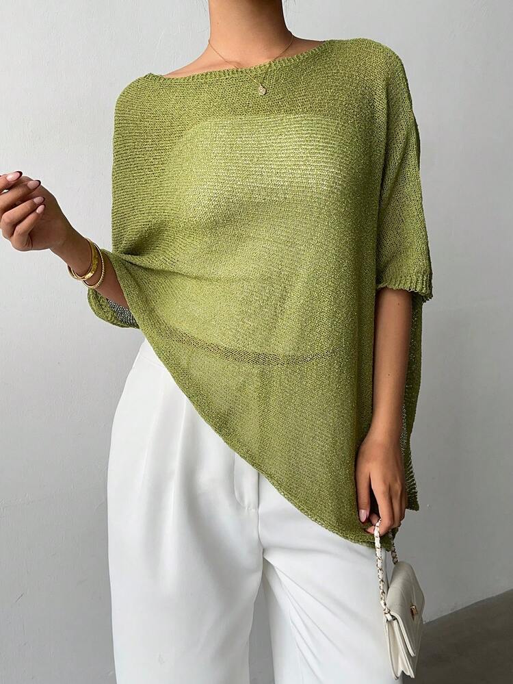 Fashionable & Elegant Loose Knitted Shawl Cardigan, Lightweight & Breathable, Oversized Design, Suitable For Women, Spring/Summer Casual Wear, Leisure Travel, Beach, Versatile - Green - View 7
