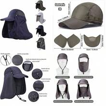 OpenHIALBERTO Sombrero para el Sol Unisex, Sombrero de Pesca con proteccin UV con Velo y proteccin para el Cuello con mosquitera para Pesca, Senderismo, Camping, Playa y Safari - azul oscuro - Ver 1