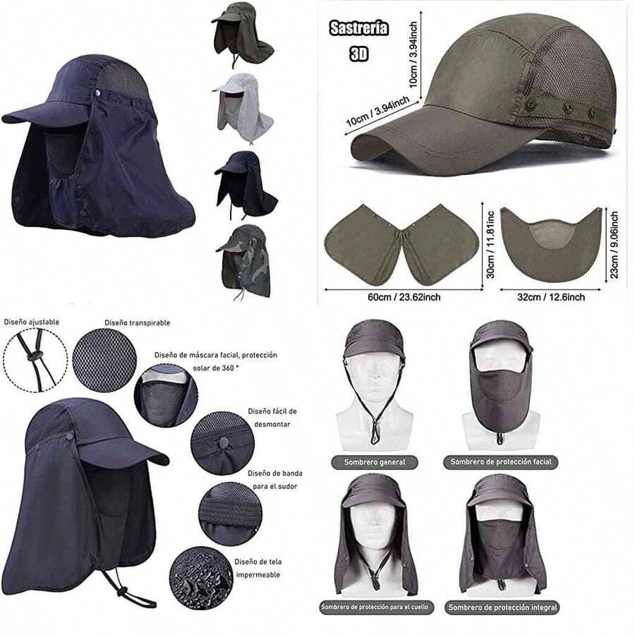 OpenHIALBERTO Sombrero para el Sol Unisex, Sombrero de Pesca con proteccin UV con Velo y proteccin para el Cuello con mosquitera para Pesca, Senderismo, Camping, Playa y Safari - azul oscuro - Ver 1