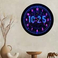 1 Neon Night Light Digital Wall Clock - Silent No Second Hand Modern Round Design, Pink LED Dial, Finger, Battery Powered (AA Batteries Not Included) - Artificial Wooden Frame, Suitable Home Office, Bedroom, Living Room Decoration - Halloween Giftchristmas Ornaments, Bedroom Furniture Set, Furniture Living Room, Home Furniture, Clock Living Room, Clock Bedroom, Wall Decor, Clock Wall - 黑色 - 查看 5