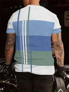 男士3D条纹趣味T恤 - 休闲涤纶圆领T恤，可机洗 - 彩色 - 查看 2