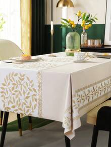 复古金色图案PVC加厚纹理桌布，高端防水耐热家用餐桌装饰布