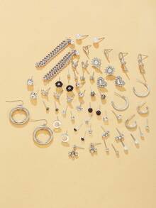 30 Pairs Punk Metal Heart Bowknot Stud Earrings For Girls Fashion Simulated Pearls Butterfly Shiny Drop Earrings Accessories Party Show Jewelry Gifts - Multicolor - View 7