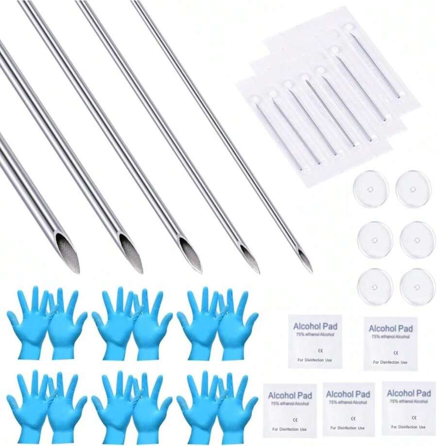 Kit de agujas para perforación QWALIT - Juego de perforación de oreja y ombligo 20G, 18G, 16G, 12G, 14G - ColorA - Ver 1