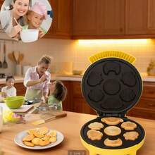 Máquina automática de desayuno eléctrica doble cara mini para niños, para uso doméstico, waflera, postres, pasteles. Horneado, multifuncional. - Amarillo - Ver 5