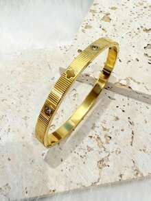 2026新款不锈钢镀K金条纹花卉亮面图案首饰套装：风格优雅，细节吸睛，适合日常佩戴。完美融合品质与时尚。 - 金色 - 查看 10