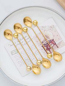 2pcs/Set Gold/Silver Beaded Decorative Ball Spoon, Coffee Spoon, Cake & Snack Spoon - Gold - View 7