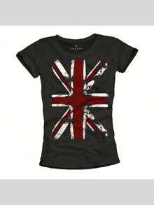 Womens Union Jack Tshirt - England Flag UK Top - Band Tee Shirt Oversize Print SML - Black - View 1