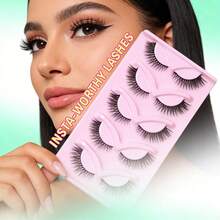 5 Pairs Of Natural False Eyelashes Fluffy And Soft 3D Mink Eyelashes Long Silky Eyelashesdaily Work Meetings Natural False Eyelashes Comfortable To Wear With Eyelashes Hand-Made Wing Elongated Natura Full False Eyelashes Eyelash Tweezers And Eyelash Brushes - 黑色 - 查看 2