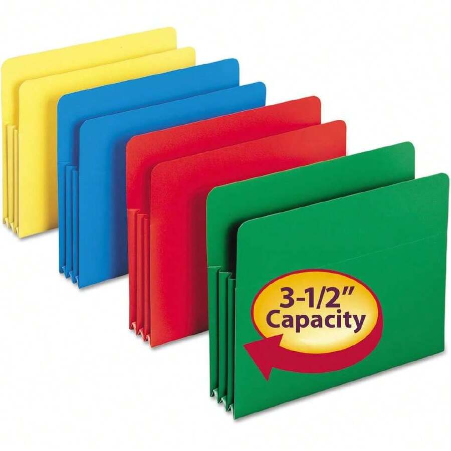 Polyethylene File Pocket, Straight Cut Tab, 3-1/2 Inch Expansion, Letter Size, Assorted Colors, 4 Per Box (73500),38199917 - Baby Blue - View 1