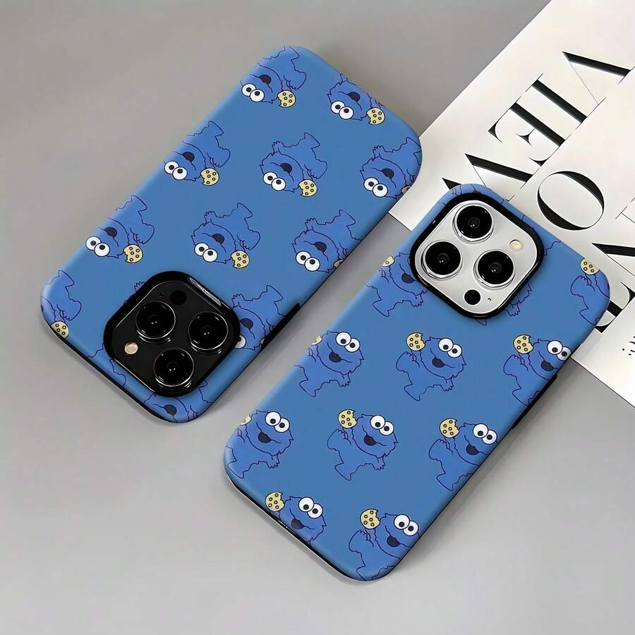 Estuche para teléfono con patrón divertido de Cookie Monster Compatible con estuches para teléfonos 17 16 Pro Max 15 Pro Max 13 y 12 Brinda protección contra golpes y caídas Un gran regalo para familiares, amigos, seres queridos, novios/novias y para Año Nuevo - Blanco - Ver 1