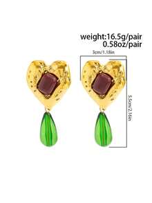 两件套波西米亚风仿宝石水滴形和心形时尚耳环，优雅时尚，适合派对、日常休闲、情侣约会、女士节日生日等场合，百搭珠宝礼品。 - 耳飾 - 查看 6