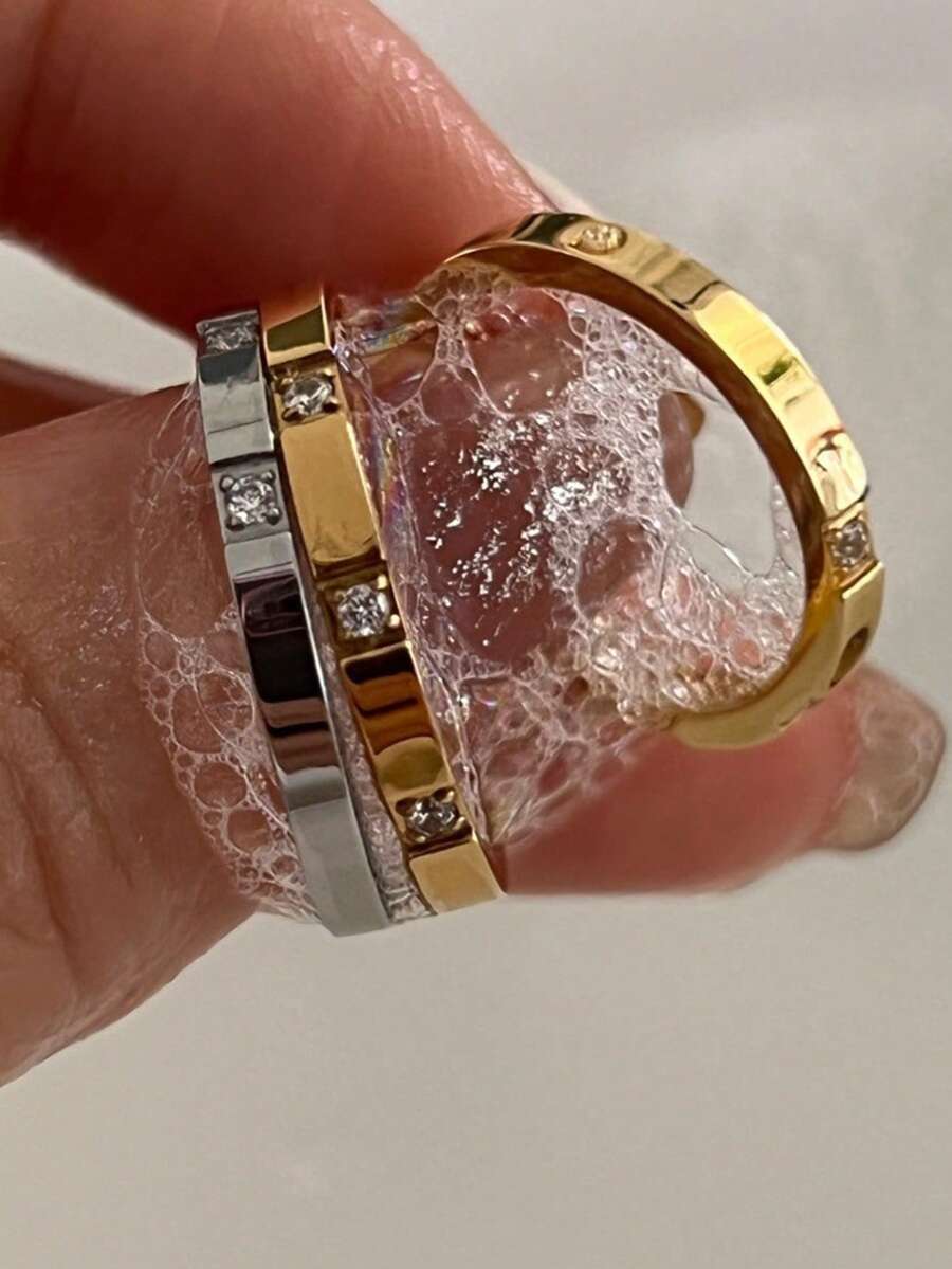 Stainless Steel Ring, Luxury Minimalist Style Women's Ins Niche High-End Luxury Rhinestone Inlaid Titanium Steel Jewelry, Won't Fade