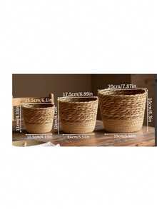 1/3pcs Nordic Style Natural Seagrass Woven Planter Basket, Flower Pot, Plant Container, Home Decor (Actual Size May Vary Slightly) - Multicolor - View 14