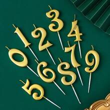 1pc 0-9 Creative Curved Gold Number Candle, Birthday Cake Decor, Suitable For Romantic Party, Birthday Celebration, Holiday Party, Singles Party Cake Decoration, Baking Decoration - Gold - View 4