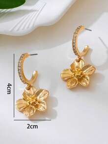 2 件轻盈奢华几何简约设计花朵女士耳环 - 彩色 - 查看 2