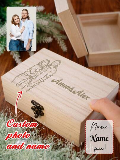 Caja de recuerdos personalizada con foto, caja de almacenamiento de madera personalizada, caja de recuerdos de imagen personalizada, caja decorativa personalizable con nombre, caja de joyas, caja de recuerdos para fiestas, regalos de boda, regalos de cumpleaños, regalos del Día de San Valentín, aniversario, dormitorio, familia, pareja