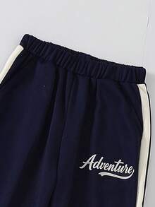 2pcs/Set Teenager Boys Thick Hoodie & Sweatpants Set, Letter Print Casual Knit Long Sleeve Top & Pants Outfit, Autumn/Winter - Apricot - View 8