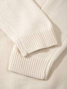 ANDREILEE 春夏秋冬男女通用休闲修身长袖圆领毛衣，宽松慵懒简约刺绣爱心图案针织上衣 - 杏色 - 查看 8