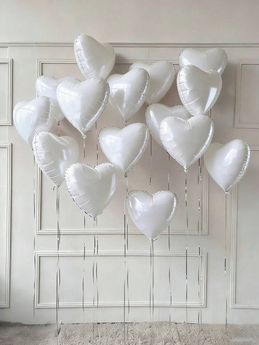 10pcs 18-Inch White Heart Shaped Foil Balloons, Suitable For Wedding, Birthday, Anniversary, Valentine's Day Decoration, Indoor Room Decor - White - View 1