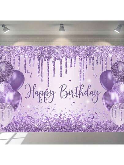 1pc Elegant Purple Balloon Sequin Birthday Backdrop With "Happy Birthday" Text, Polyester, Multiple Styles Available, Photo Backdrop, Suitable For Birthday Parties, Theme Events, And Celebrations Decor, Ideal For Party And Birthday Decorations