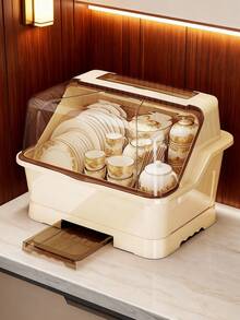 1pc Large Kitchen Draining Bowl Cabinet With Cover, Dish Rack For Bowls, Plates, Cutlery, Home Storage Organizer - Multicolor - View 3