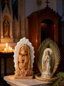 1pc Cute Virgin Mary, Praying Girl Silicone Candle Mold, Rose Flower Heart-Shaped Base, Heat-Resistant High Elasticity Soft Silicone Mold, Multipurpose - Suitable For Candle Making, Plaster/Painting, Squeezing Toys/Stress Relief, Photography Background, Holiday Home Decor, Handmade Gifts, One-Piece Molding, Flexible And Easy To Clean, Soft Silicone Easy To Demold, Reusable - White - View 4