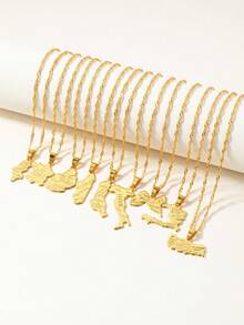 1pc Fashion Personalized Map Pendant Necklace Suitable For Male And Female Couple Jewelry Gifts - Yellow Gold - View 3