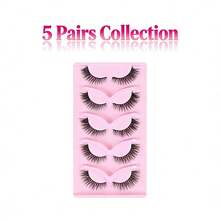 5 Pairs Of Natural False Eyelashes Fluffy And Soft 3D Mink Eyelashes Long Silky Eyelashesdaily Work Meetings Natural False Eyelashes Comfortable To Wear With Eyelashes Hand-Made Wing Elongated Natura Full False Eyelashes Eyelash Tweezers And Eyelash Brushes - 黑色 - 查看 3