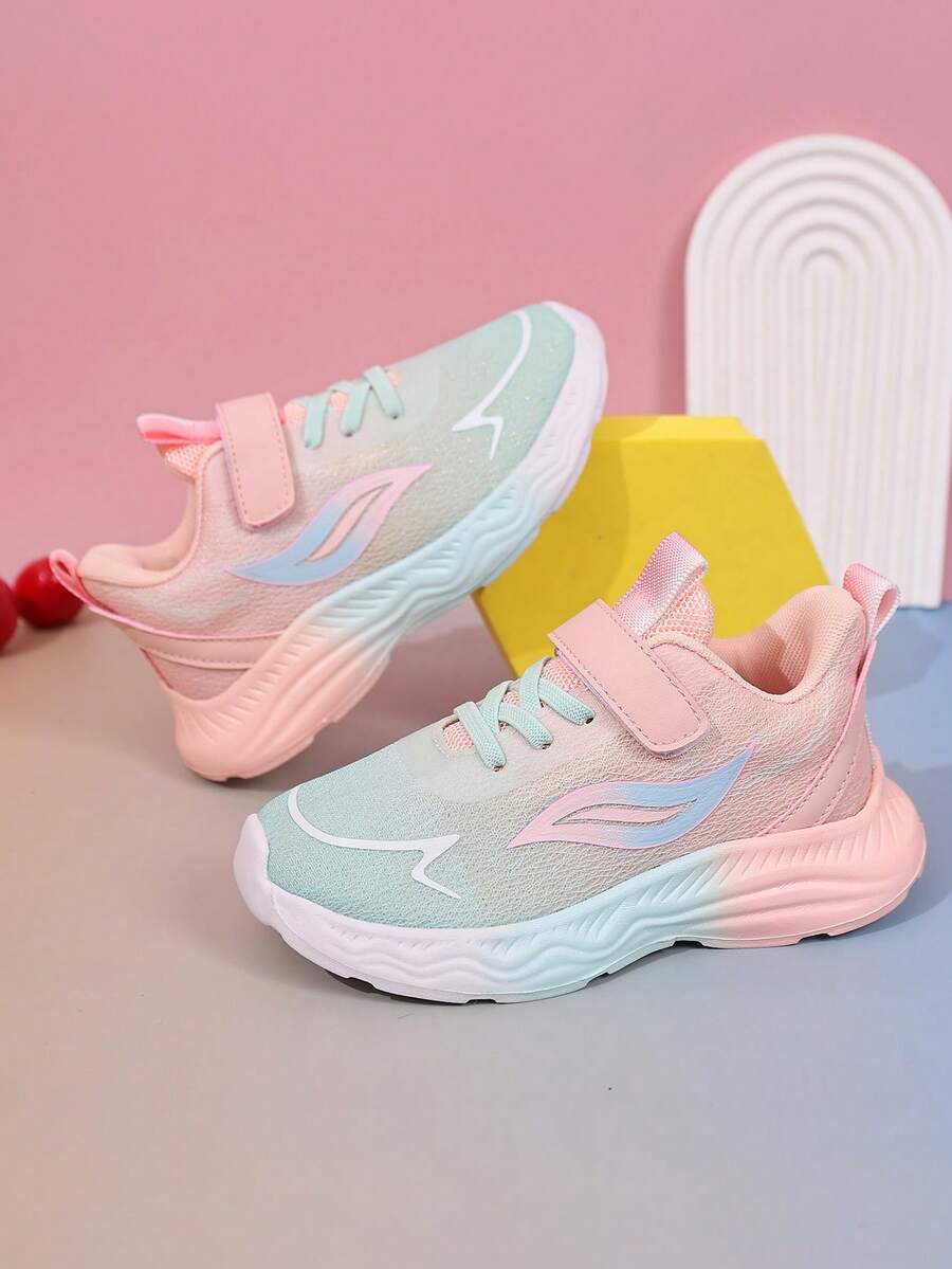 儿童时尚新款网面透气软底轻便渐变粉蓝设计防滑耐磨运动跑步鞋 - 粉紅藍色 - 查看 1
