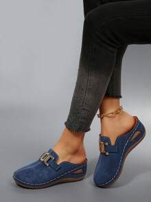 女士时尚厚底拖鞋，轻便舒适，休闲日常穿搭，大码可选 - 藏蓝色 - 查看 6