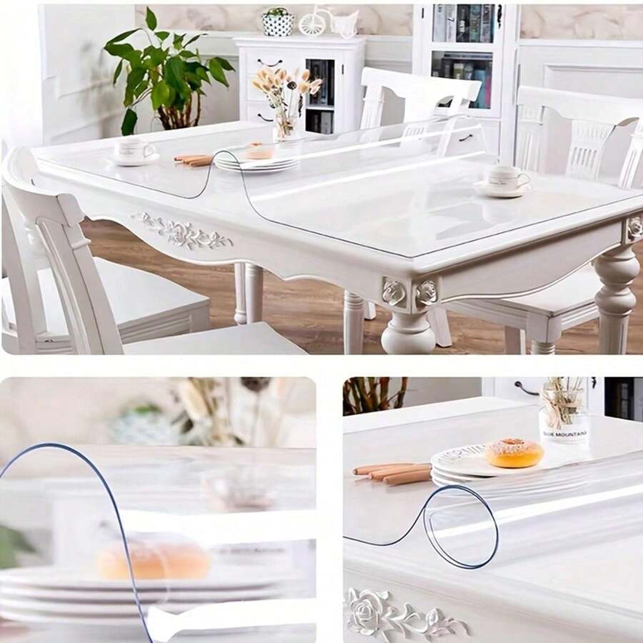 High Quality 1mm Thick Transparent PVC Tablecloth - Waterproof, Oil-Proof, Scratch-Resistant, Heat-Resistant, Easy To Clean, Suitable For Home, Kitchen, Hotel, Restaurant And Cafe Tables, Minimalist And Fashionable Transparent Tabletop Protector - White - View 1