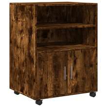 vidaXL Armoire à roulettes chêne fumé 60x48x81 cm ingénierie du bois - Tabac - Voir 3