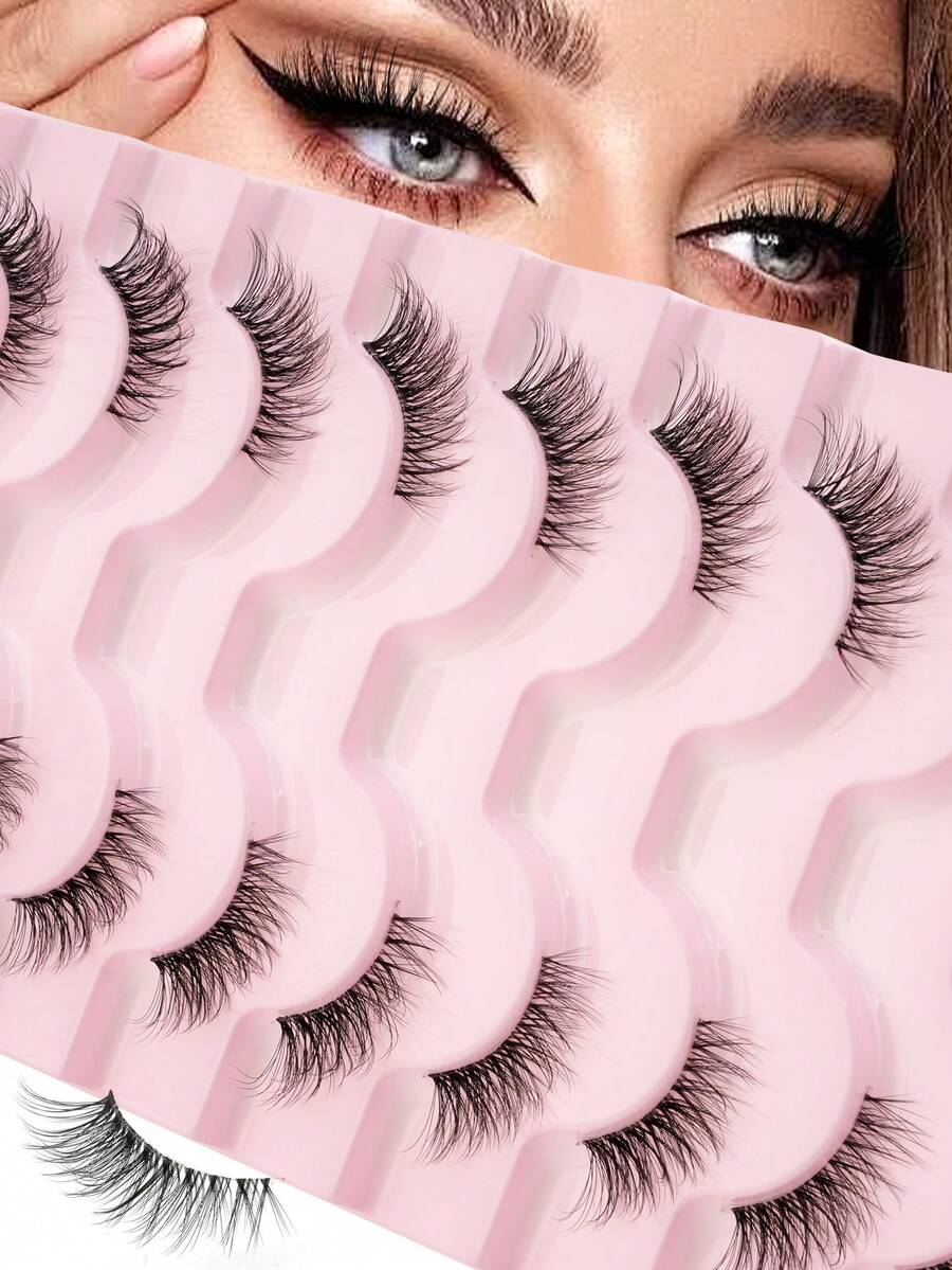 10 Pairs/Box Natural Transparent Stem Half-Cut Eyelash, Enlarging Eyes Short Lashes, Suitable For Women And Bloggers Daily Makeup - 黑色 - 查看 1