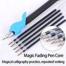 12pcs/Set (1 Blue Barrel + 10 Refills + 1 Random Color Grip) Disappearing Ink Pen Refills, Specially For Children, Students, Adults Calligraphy Practice, Fading Magic Pen
