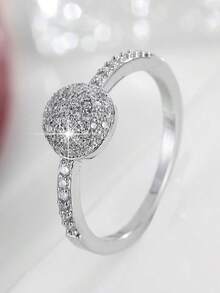 1pc Fashionable Delicate Micro-Inlaid Synthetic Zirconia Ring, Versatile & Elegant For Women