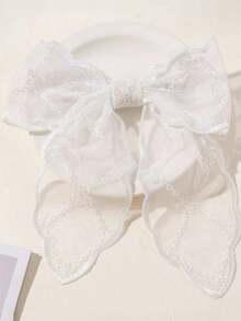 An Elegant Lace Bow-Knot Hair Clip, Fashionable Vintage Hair Accessory, Suitable For Daily Use By Girls - White - View 5