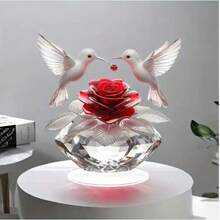 Decoração de Beija-Flor Rosa Acrílica 2D - Ornamento Transparente 2D, Perfeito para Presentes de Aniversário e Formatura, Decoração de Mesa Cristalina, Decoração de Mesa Plana - Multicolorido - Visão 3