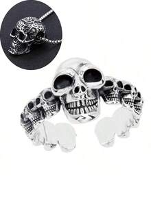 Adjustable Gothic Skull Ring - 925 Sterling Silver, Vintage Style Open Ring Band, Suitable For Daily Wear And Halloween Costume, Perfect Gift For Family And Friends - Multicolor - View 8