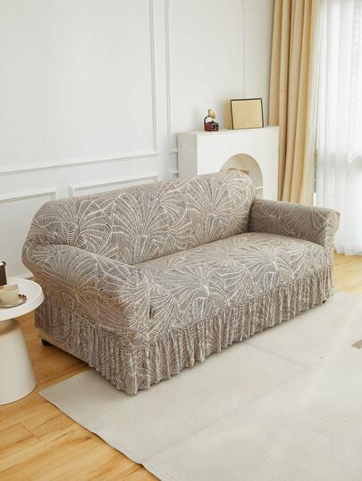 1 st sofföverdrag med mjölksidenstryck och volangfåll, hög elasticitet, maskintvättbar, husdjurssäker, lämplig för olika tillfällen