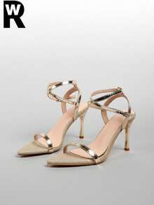Sexy Buckle Party Summer New Gold Women Shoes Versatile Sexy Ankle Strap Thin Heel Sandals Open Toe High Heels - Gold - View 1