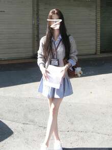 Casual Commuter Striped Front Button Waist Cinched Dress - Blue - View 6